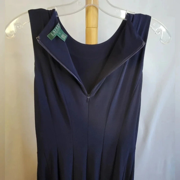 Lauren Ralph Lauren Navy Blue Dress Size  4 Beaded Fit and Flare - Picture 7 of 7